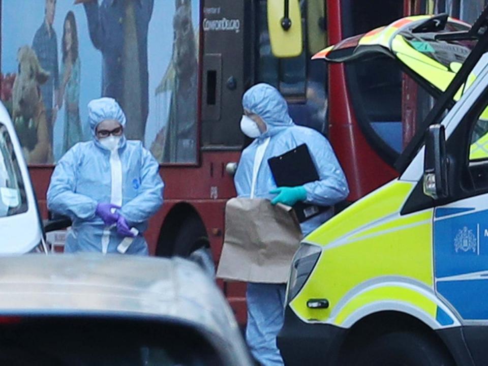 Police activity in Great Scotland Yard, London, on 9 March close to where Mr Yayha was shot dead by police after brandishing two knives at officers (Yui Mok/PA Wire)