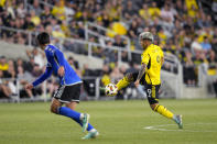 Columbus Crew forward Cucho Hernández (9) controls the ball during the second half of the team's MLS soccer match against CF Montréal on Saturday, April 27, 2024, in Columbus, Ohio. (AP Photo/Jeff Dean)