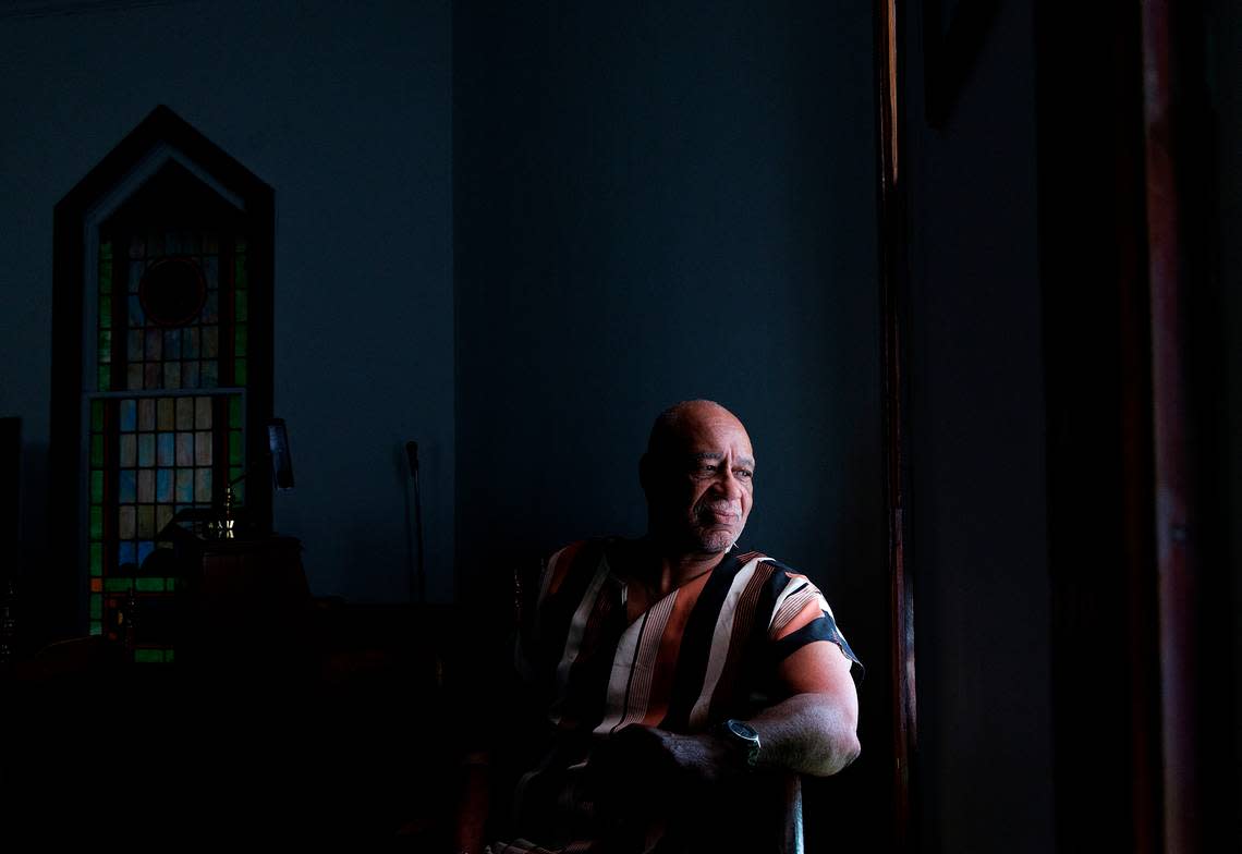 Horace Johnson, Jr., a member of the Preservation Hillsborough board and Alliance for Historic Hillsborough, is photographed inside Dickerson Chapel AME Church on Thursday, April 18, 2024, in Hillsborough, N.C. Kaitlin McKeown/kmckeown@newsobserver.com