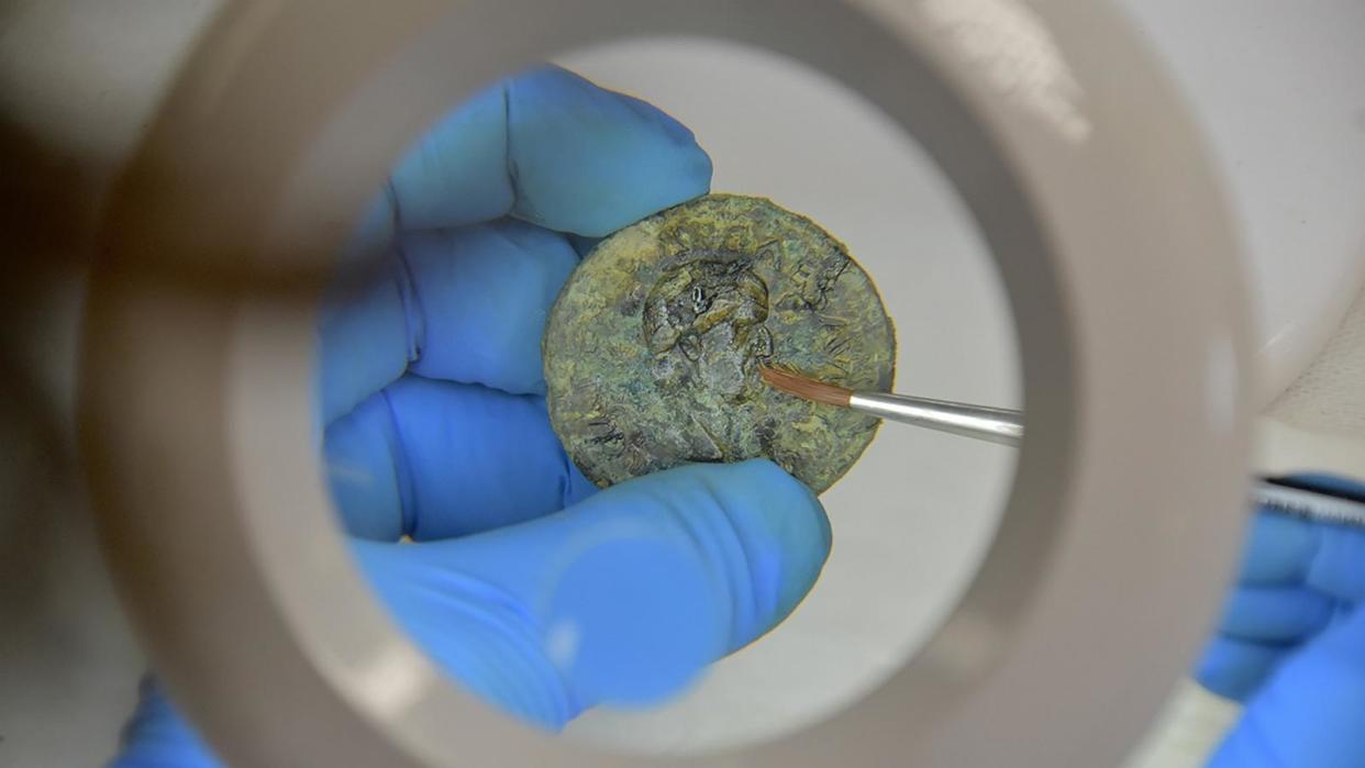 PHOTO: Archeologists discovered the remains of a man and a woman during the recent excavations of Region IX, Insula 10 in Pompeii along with small cache of treasure with gold, silver and bronze coins, and some jewelry. (Archaeological Park of Pompeii)