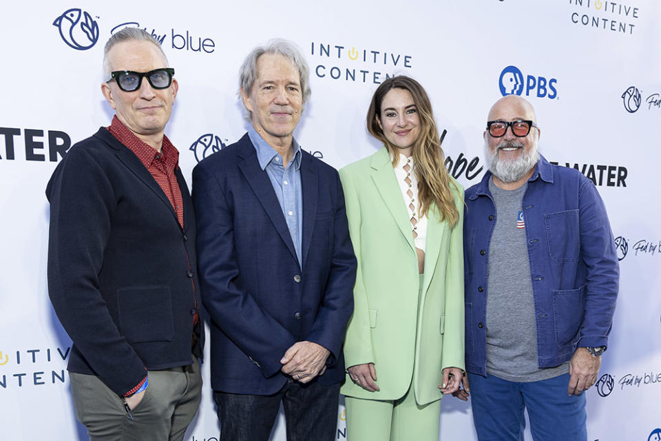 Brian Peter Falk, David E. Kelley, Shailene Woodley and Andrew Zimmern attend PBS's premiere of Hope In The Water at the Academy Museum of Motion Pictures on June 06, 2024 in Los Angeles, California.