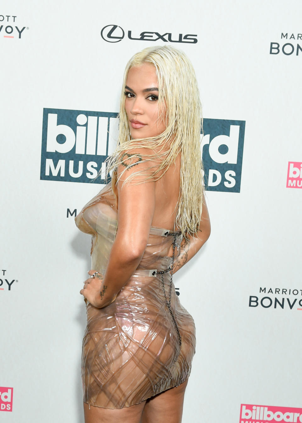 Karol G, Billboard Music Awards, red carpet look, minidress, 2023, los angeles, november 19, 