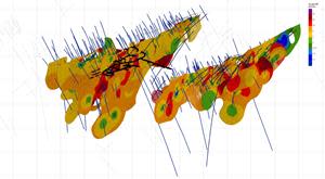 3D Rotated view of the Joshua and Kearney vein block models.