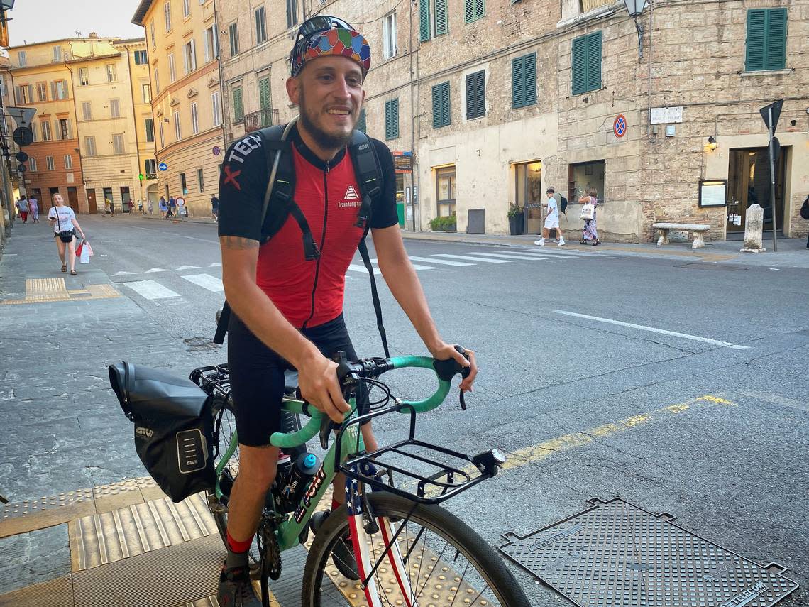 Andrea Franzoni in Siena, Italy on July 19, 2022, halfway through a 4-day training ride in preparation for a bike journey from Washington to Arizona to retrace the route his grandfather traveled as an Italian POW in World War II. Craig Sailor/The News Tribune