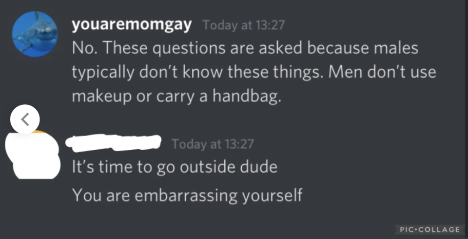 Text exchange ending in one person telling the other, "It's time to go outside dude. You are embarrassing yourself."