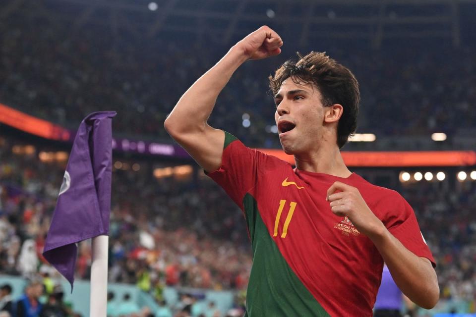 Joao Felix celebrates scoring against Ghana at the Qatar World Cup (AFP via Getty Images)