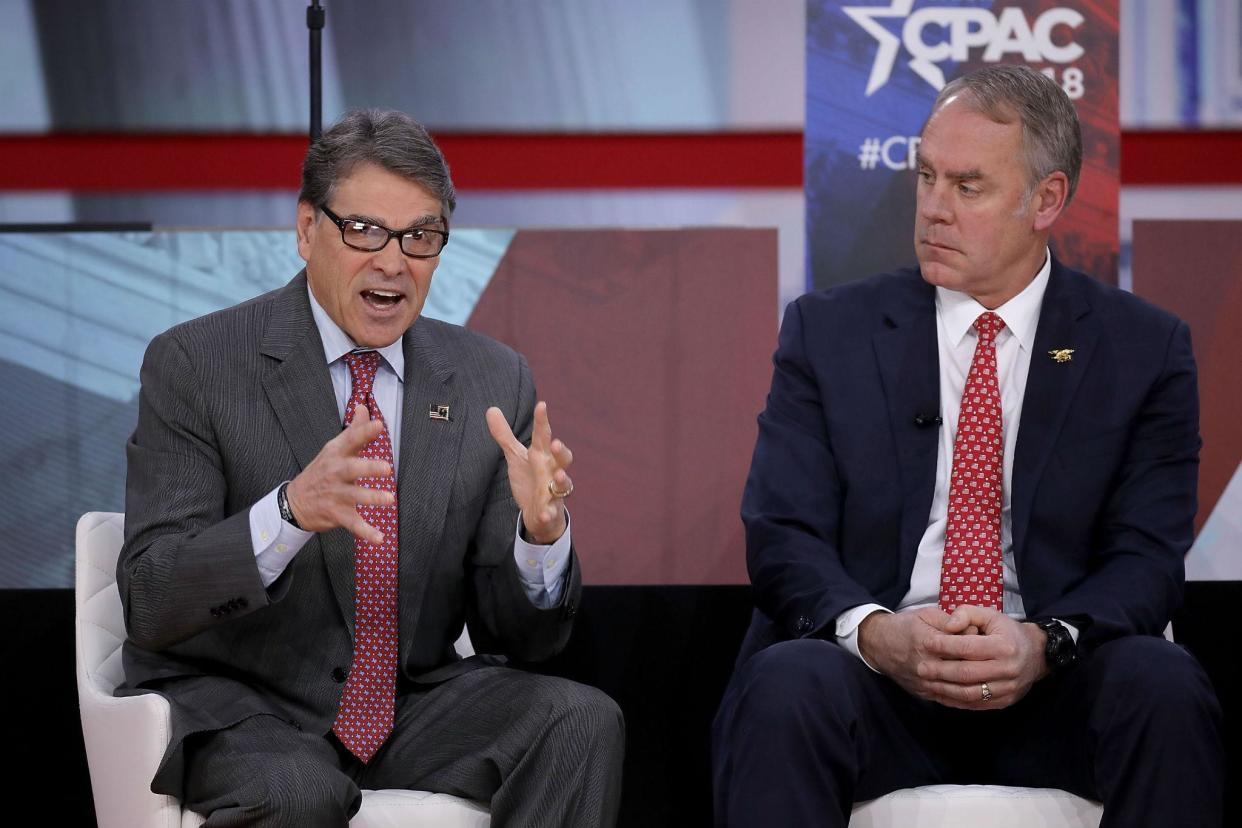 Energy Secretary Rick Perry and Interior Secretary Ryan Zinke address the Conservative Political Action Conference at the Gaylord National Resort and Convention Center: Getty Images