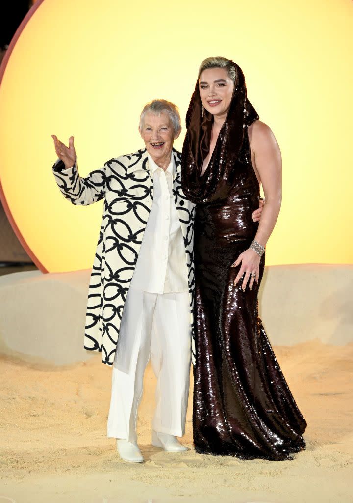 london, england february 15 florence pugh and grandmother pat attend the world premiere of dune part two in leicester square on february 15, 2024 in london, england photo by gareth cattermolegetty images for warner bros pictures