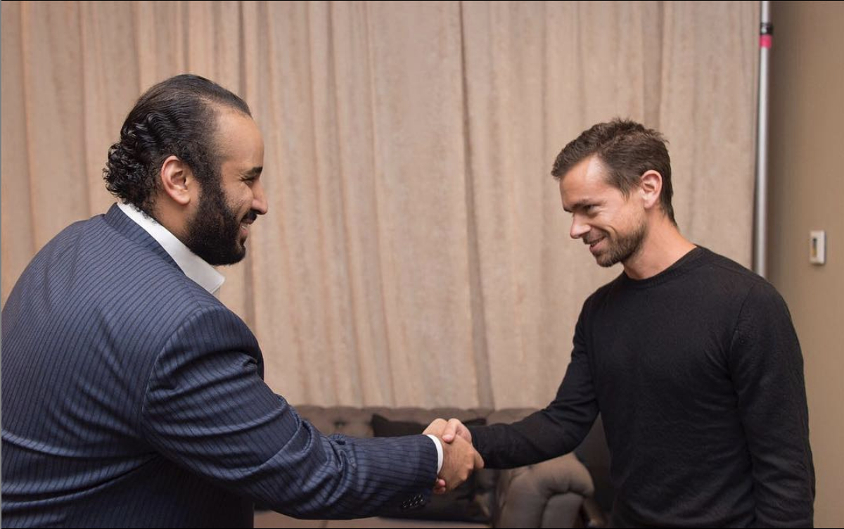 Mohammed bin Salman and Jack Dorsey in New York in 2016, (@badermasaker/Instagram)