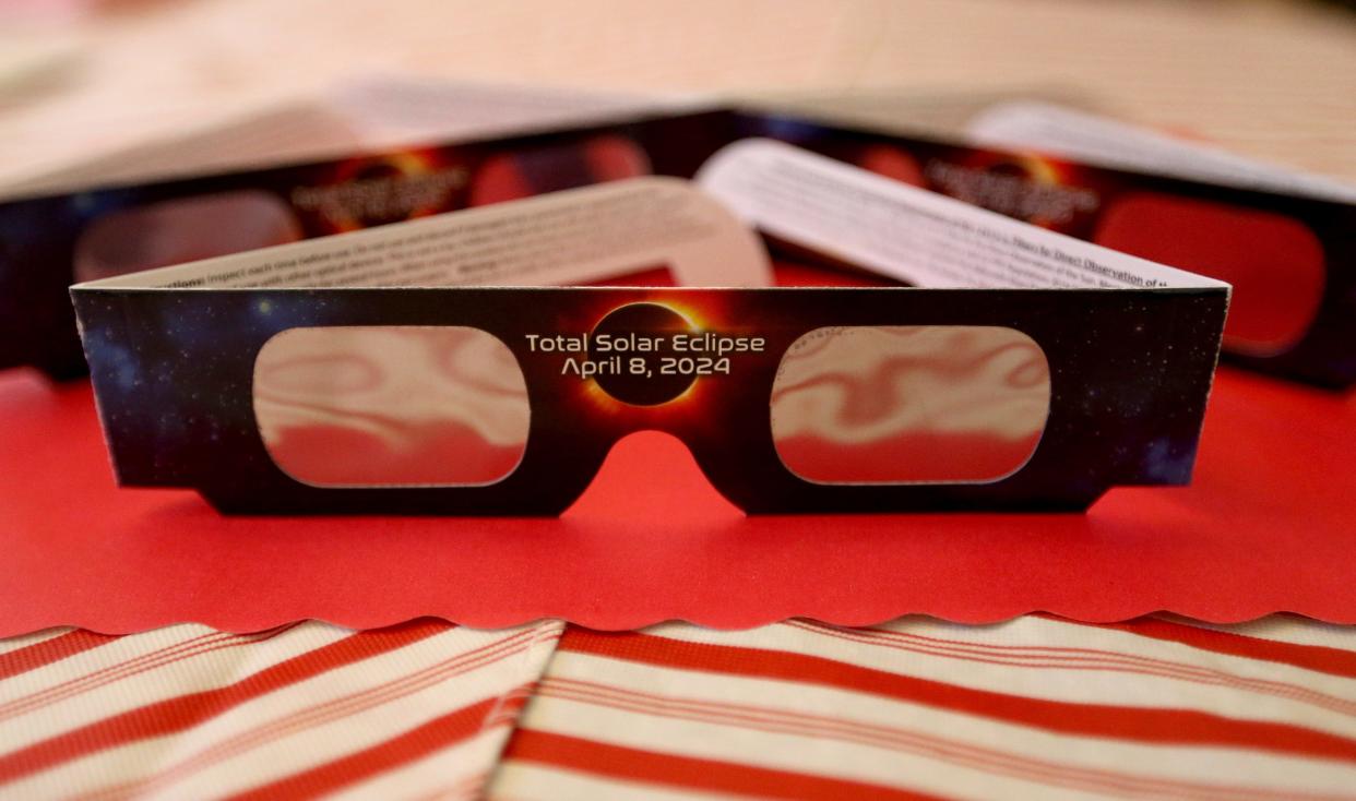 These solar eclipse glasses were purchased from the Indiana Department of Natural Resources for the April 8 solar eclipse. Experts warn that people get ISO 12312-2-certified eclipse glasses. The American Astronomical Society has a list of vendors that meet the standards at eclipse.aas.org/eye-safety.