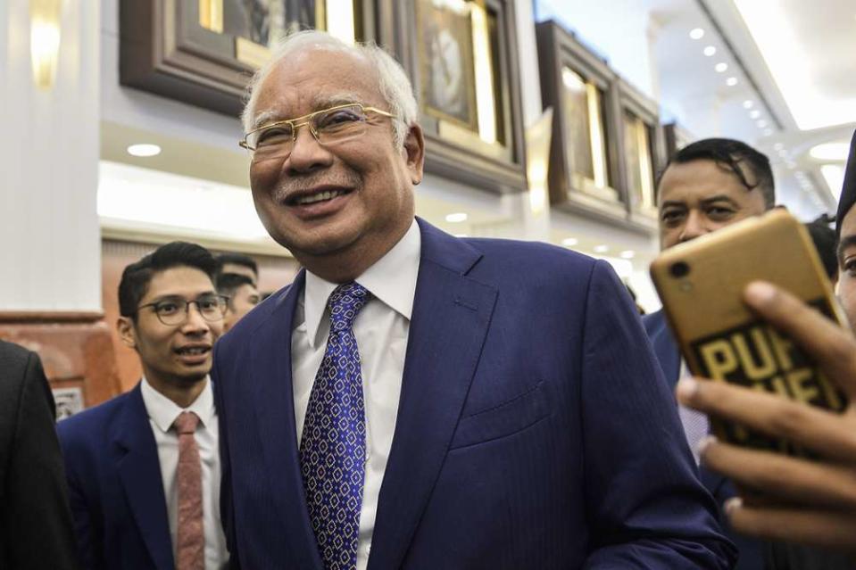 Pekan MP Datuk Seri Najib Razak speaks to reporters at Parliament in Kuala Lumpur July 16, 2019. ― Picture by Miera Zulyana