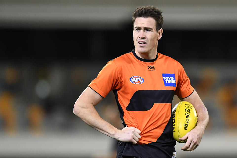 Jeremy Cameron of the Giants looks on during the round 17 AFL match between the Greater Western Sydney Giants and the Melbourne Demons at The Gabba on September 12, 2020 in Brisbane, Australia.