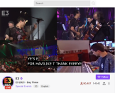 <p>A screenshot showing the E3 livestream with garbled up closed captioning at the bottom of the screen on Twitch.</p> 