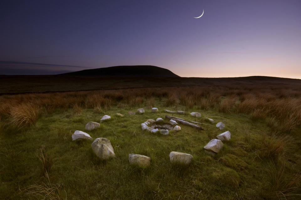 Pendle Hill in Lancashire is a place surrounded by myths and legend, stories of the Pendle witches draw thousands of pagans to the hill every year. this stone circle is most likely a remnant of a pagan ceremony performed under a new moon in the shadow of Pendle.