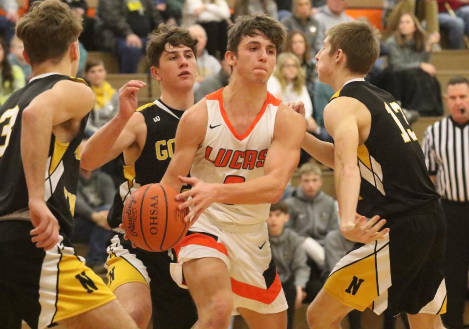 Lucas' Logan Toms scored 18 points in a 48-41 win over Northmor on Tuesday night.