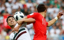 Soccer Football - World Cup - Group F - South Korea vs Mexico - Rostov Arena, Rostov-on-Don, Russia - June 23, 2018 Mexico's Carlos Salcedo in action with South Korea's Hwang Hee-chan REUTERS/Jason Cairnduff