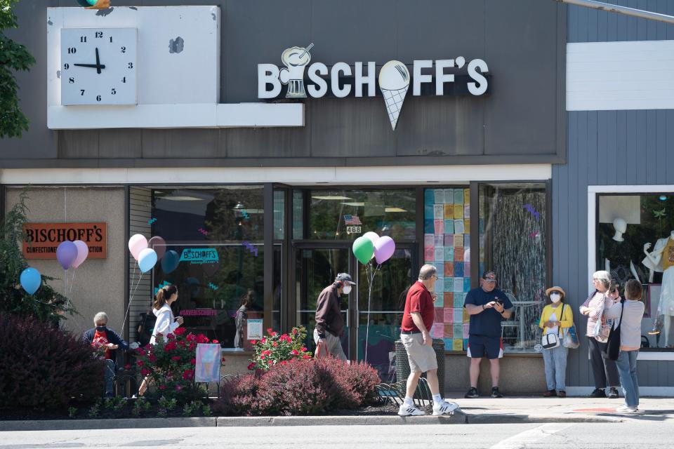 Bischoff's ice cream shop is open for its first day of its summer pop-up in Teaneck, NJ on Friday May 26, 2023. The shop will be open through Labor Day. The shop opened at 11AM on Friday to a line of people supporting the reopening. 