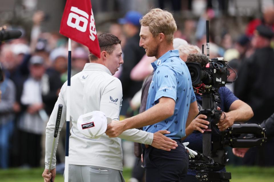 Will Zalatoris, right, congratulates Matt Fitzpatrick on the 18th green (Getty Images)