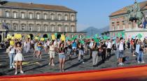 <p>Participants celebrate Pride 2020 at the Napoli flash mob.</p>