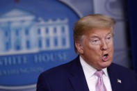 President Donald Trump speaks during a coronavirus task force briefing at the White House, Saturday, April 4, 2020, in Washington. (AP Photo/Patrick Semansky)