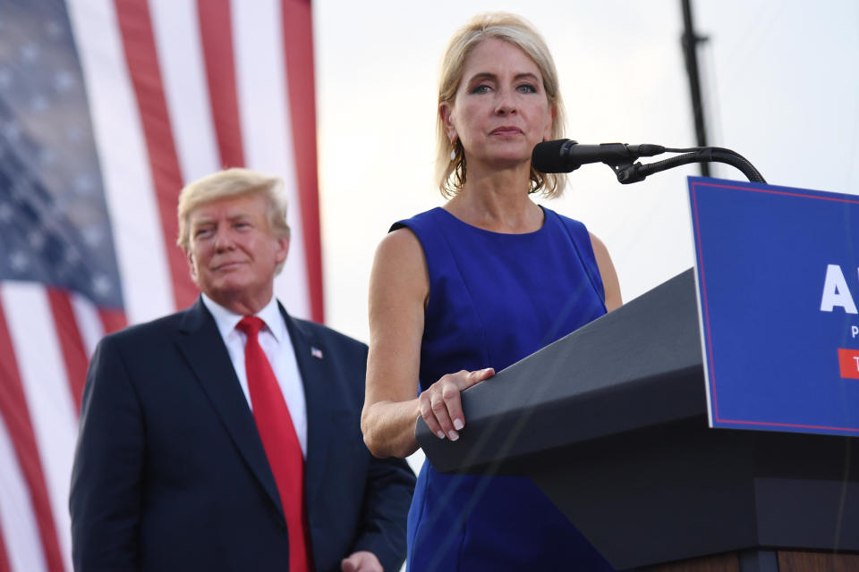 MENDON, IL - JUNE 25: U.S. Representative Mary Miller (R-IL) gives remarks after receiving an endorsement during a Save America Rally with former US President Donald Trump at the Adams County Fairgrounds on June 25, 2022 in Mendon, Illinois.  / Credit: Michael B. Thomas / Getty Images