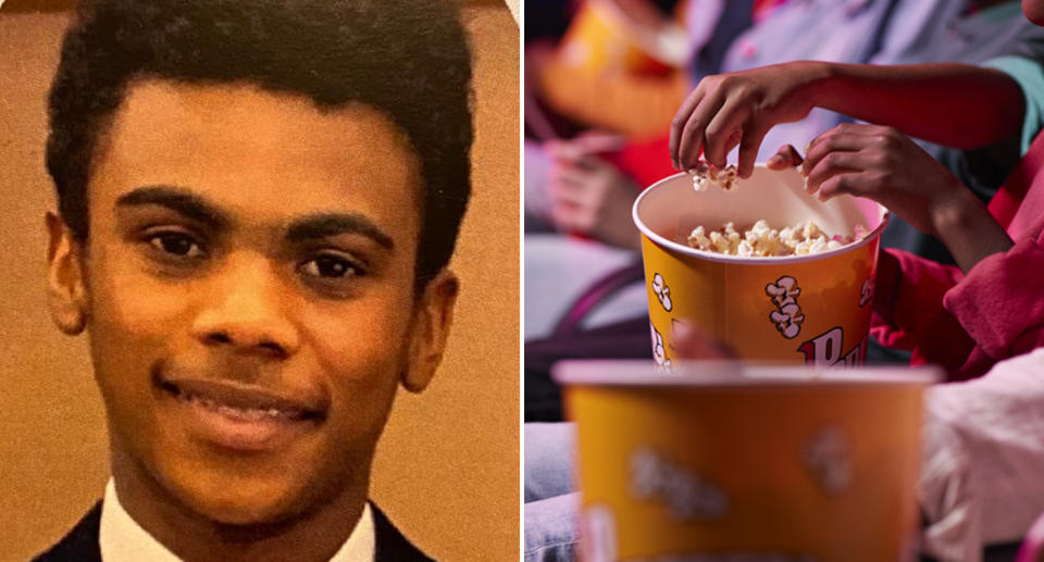 Ruben Bousqet, 14, is pictured with a bucket of popcorn.