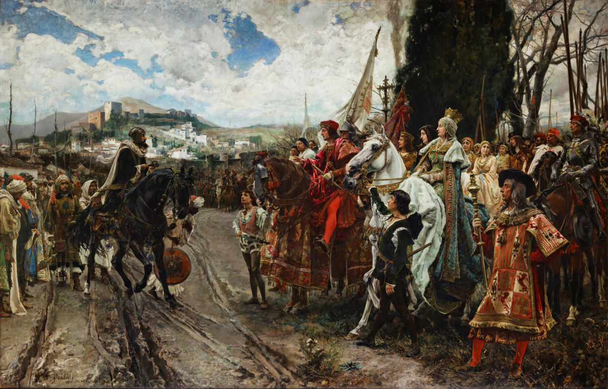 “The Capitulation of Granada, by F. Pradilla: Muhammad XII”: Boabdil surrenders to Ferdinand and Isabella in 1492. (Photo: Wikicommons)