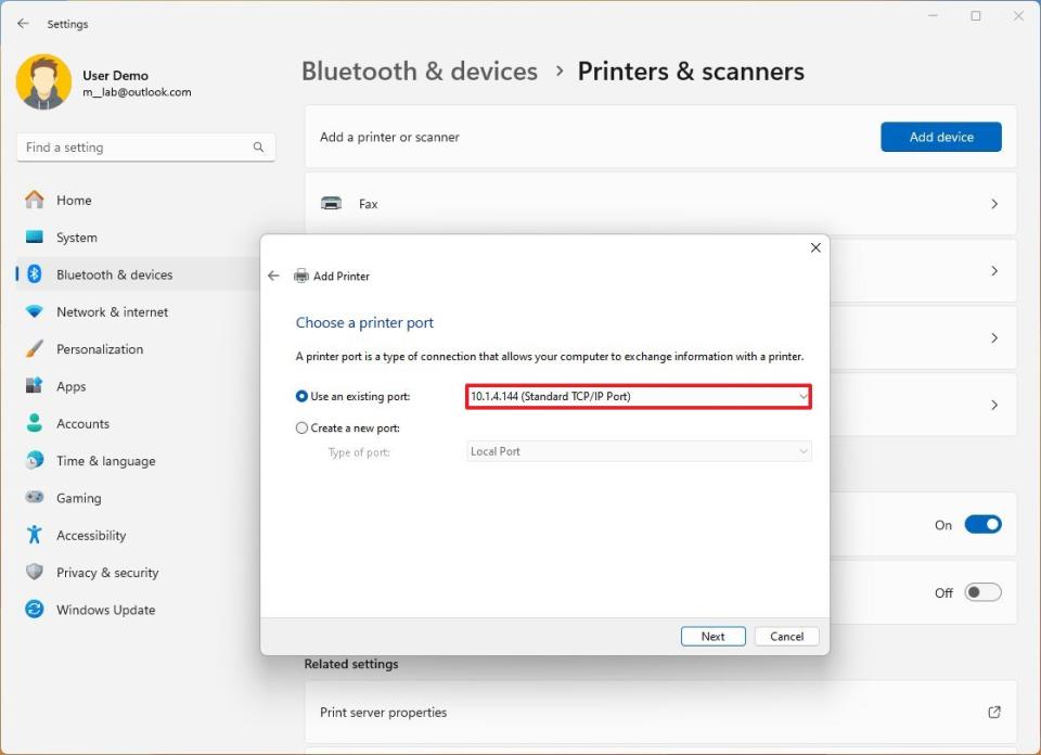 Connect local USB printer to Windows 11