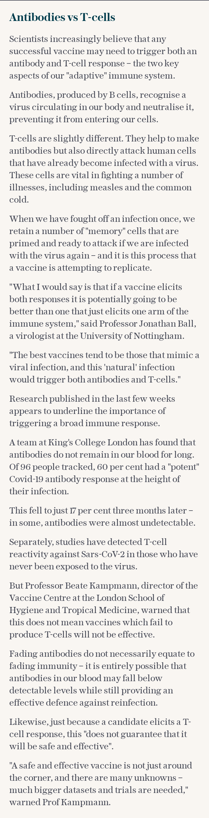 Antibodies vs T-cells