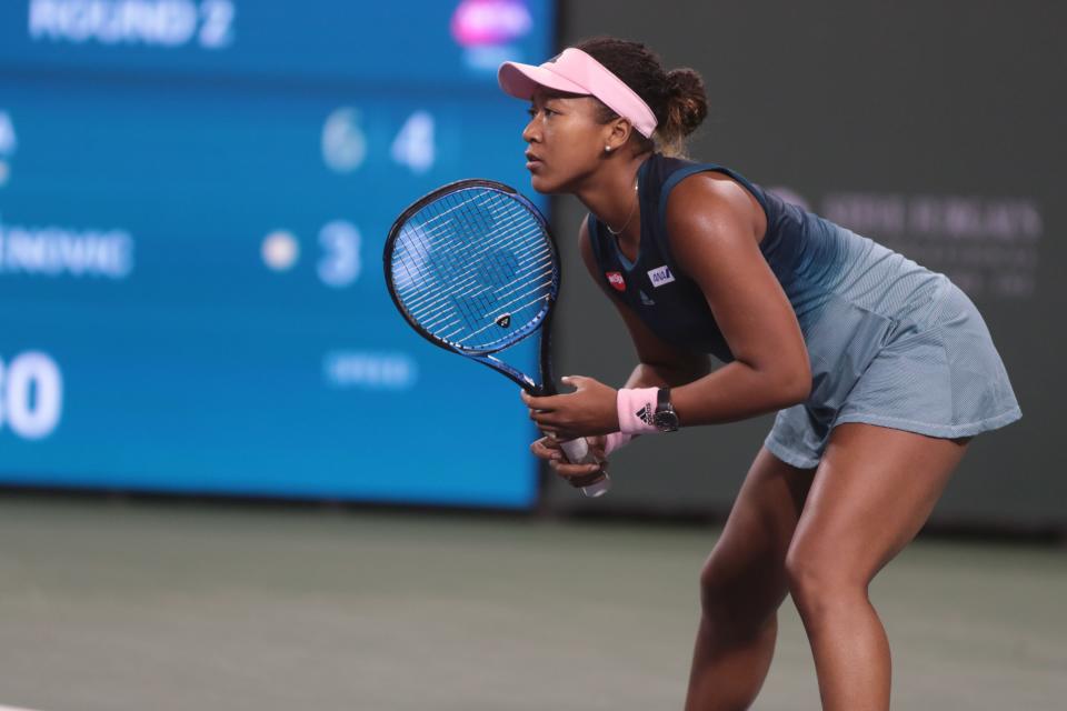 Naomi Osaka is shown here in 2019, at her last appearance at Indian Wells.