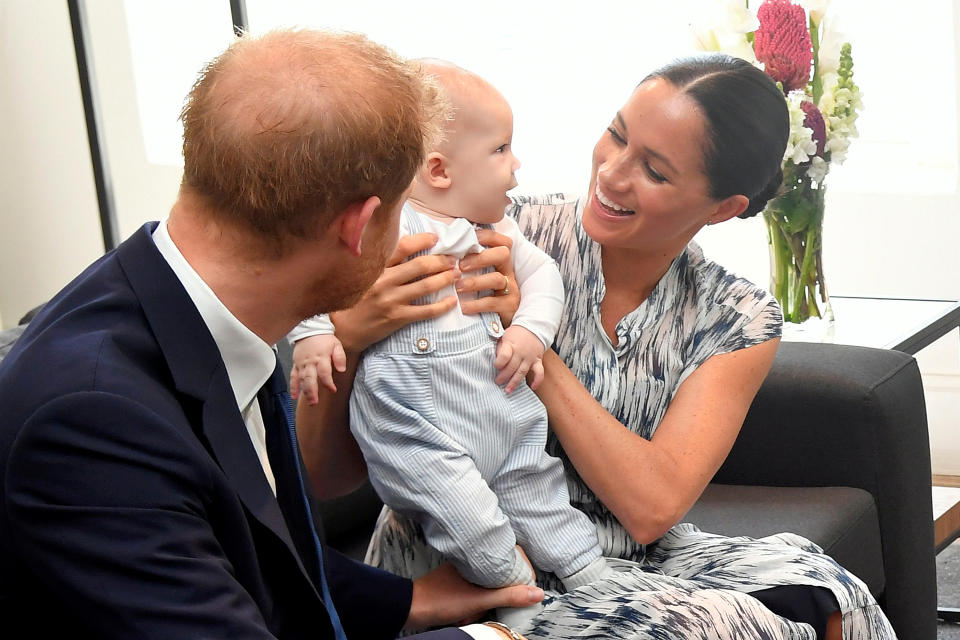 CAPE TOWN, SOUTH AFRICA - SEPTEMBER 25: Prince Harry, Duke of Sussex, Meghan, Duchess of Sussex and their baby son Archie Mountbatten-Windsor meet Archbishop Desmond Tutu and his daughter Thandeka Tutu-Gxashe at the Desmond & Leah Tutu Legacy Foundation during their royal tour of South Africa on September 25, 2019 in Cape Town, South Africa. (Photo by Toby Melville - Pool/Getty Images)