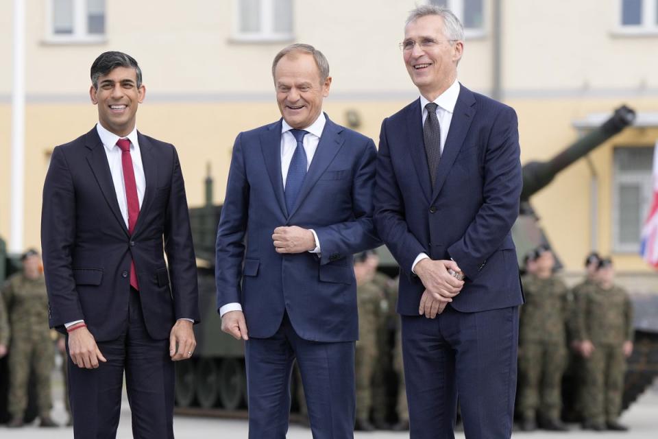 Sunak with PM of Poland Donald Tusk and Nato secretary general Jens Stoltenberg (PA)