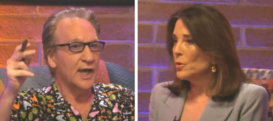 Bill Maher says he doesn't see the USA 'falling apart' with angry, unhappy people when he rides around town — but Marianne Williamson quickly popped his Beverly Hills bubble. Who's right?