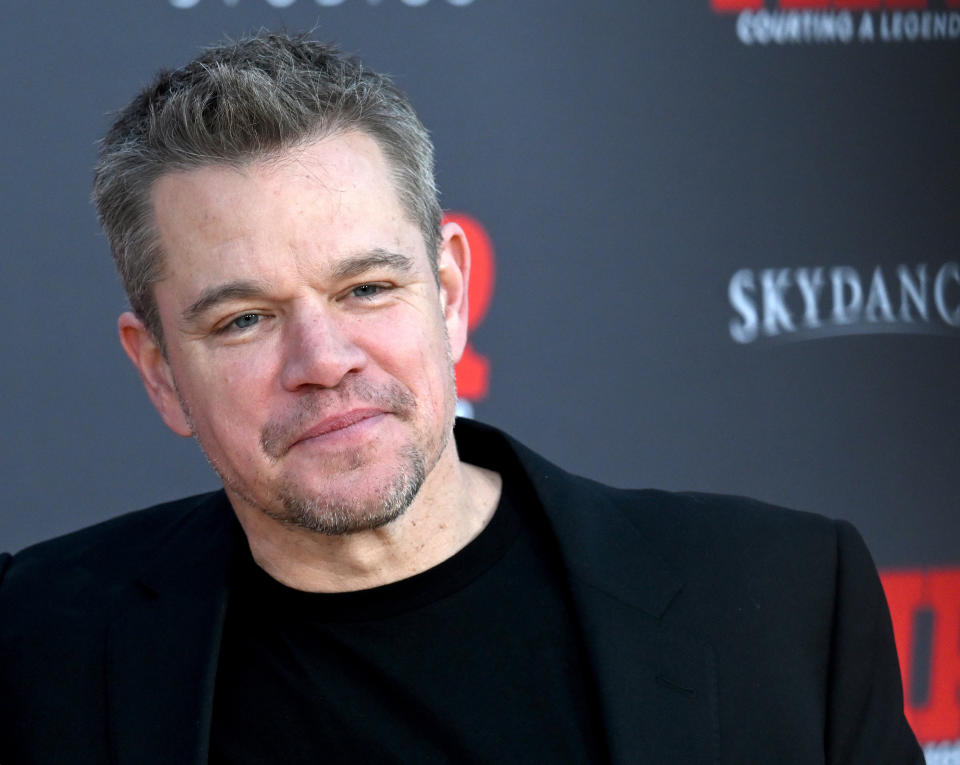 A closeup of Matt Damon on the red carpet