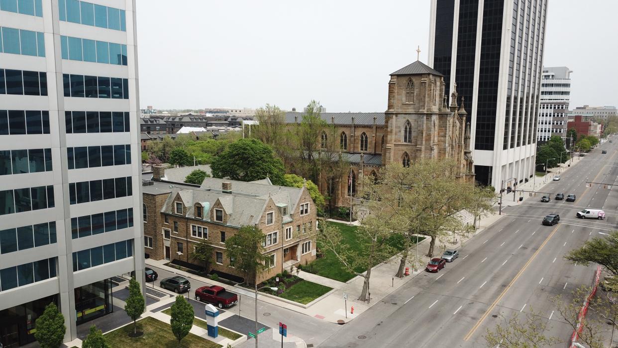 The offices of the Roman Catholic Diocese of Columbus are housed in the building to the left of St. Joseph Cathedral. The Diocese of Steubenville in southeastern Ohio said its bishop plans to propose merging with the Columbus Catholic diocese soon.