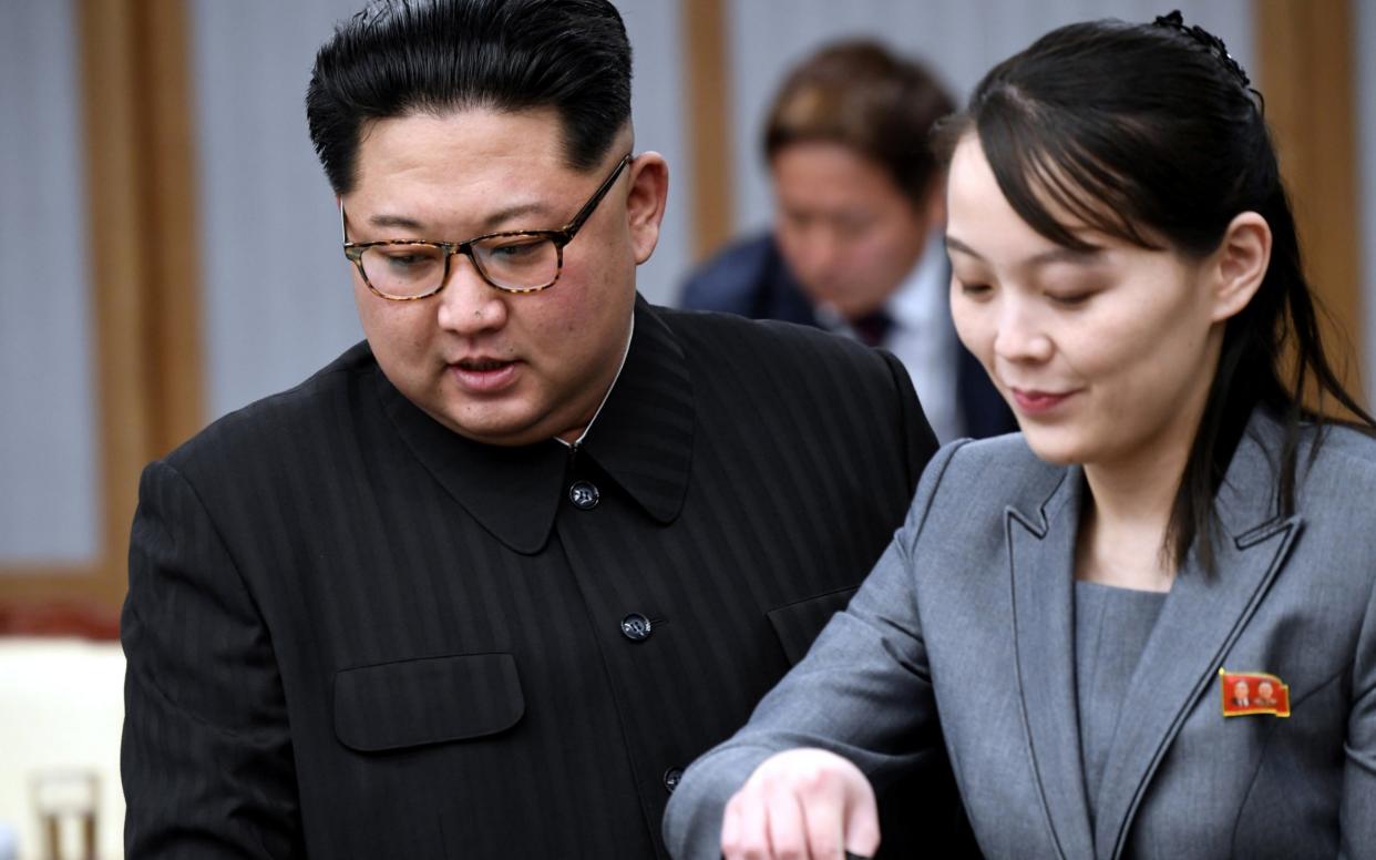 North Korean leader Kim Jong Un and his sister Kim Yo Jong attend a meeting with South Korean President Moon Jae-in at the Peace House - REUTERS