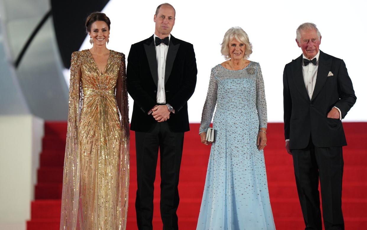 The Duke and Duchess of Cambridge, the Duchess of Cornwall and the Prince of Wales arrive at the world premiere of No Time to Die