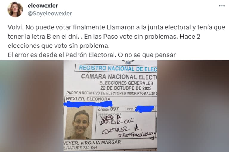 La actriz detalló por qué no pudo votar