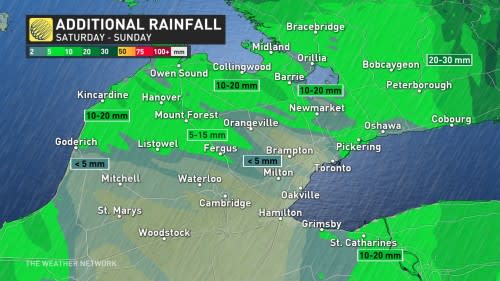 Ontario additional rainfall map Saturday to Sunday