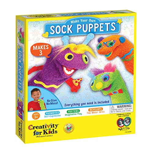 Creativity for Kids My First Sock Puppets for Kids - Create and Play Activity for Preschoolers, Makes 3 Plush Hand Puppets - Mess Free Crafts for Toddlers