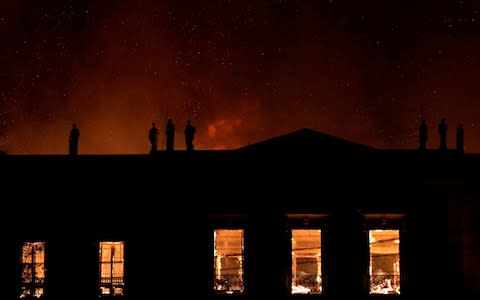 A fire burns at the National Museum of Brazil in Rio de Janeiro - Credit: Reuters