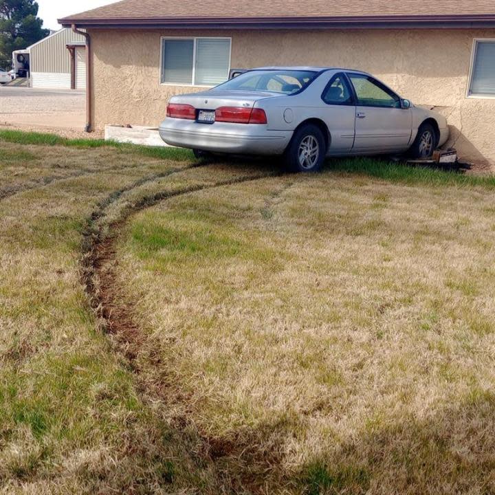 A 16-year-old boy was cited for "speeds too fast for conditions" and other violations after reportedly crashing into a home in Hurricane on Feb. 25, 2024, according to Hurricane City Police. (Courtesy of Hurricane City Police)