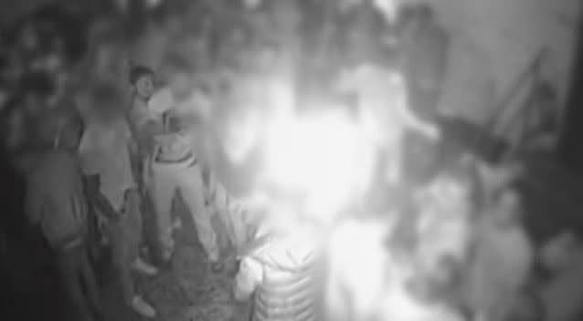 CCTV shows nightclubbers covering their eyes in a shocking attack that injured two Australian sisters. Picture: Metropolitan Police