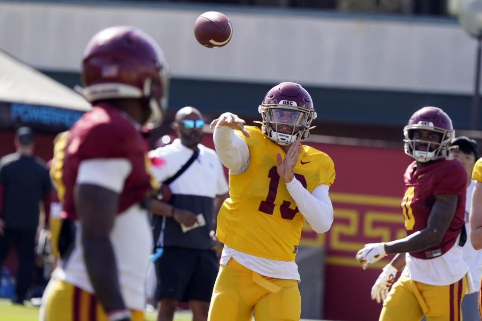 USC quarterback Caleb Williams throws during practice last week