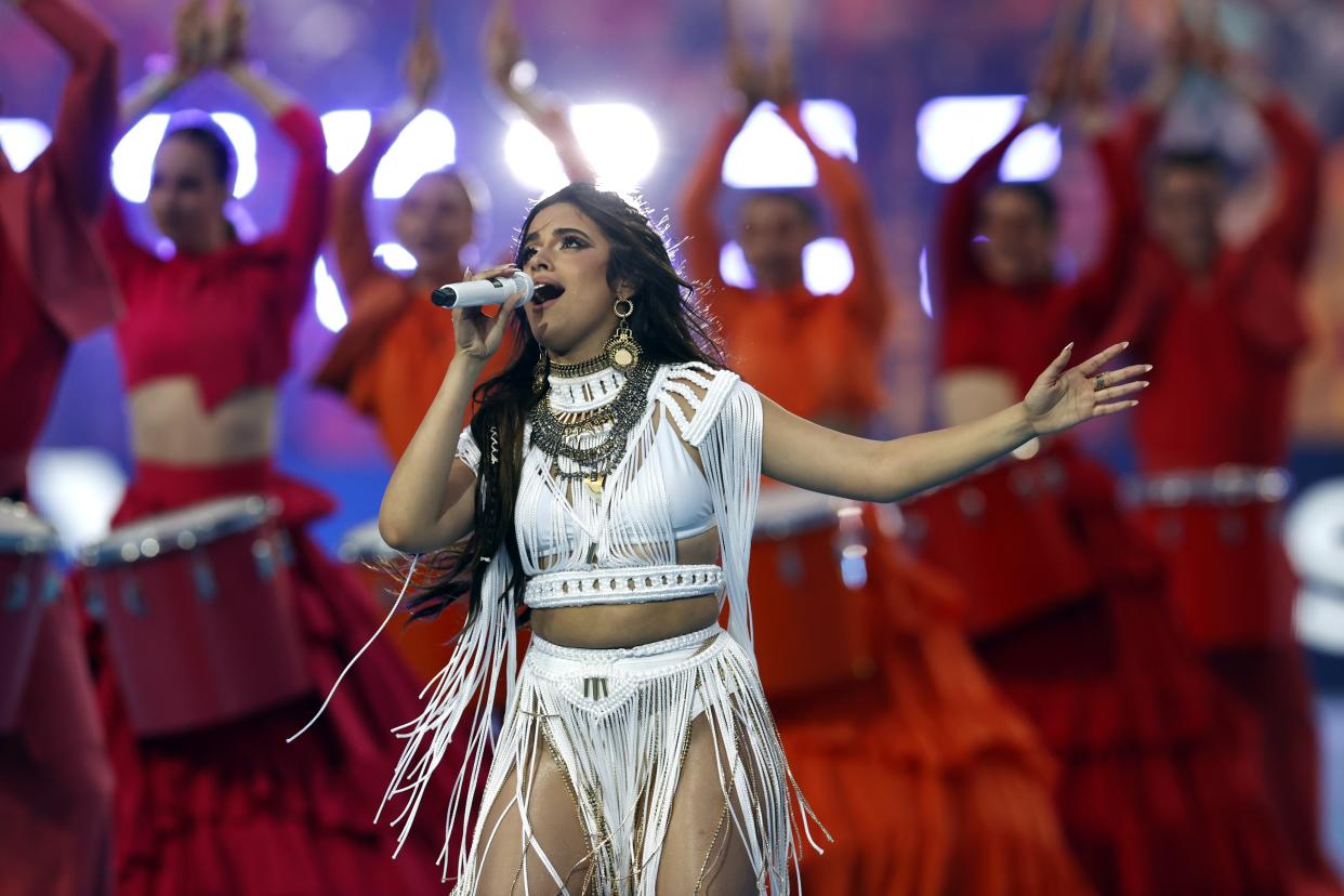 Camila Cabello's Italian vacation post comes just a few days after she performed during the UEFA Champions League final match on May 28, 2022 in Paris, France. (Photo via Getty Images)