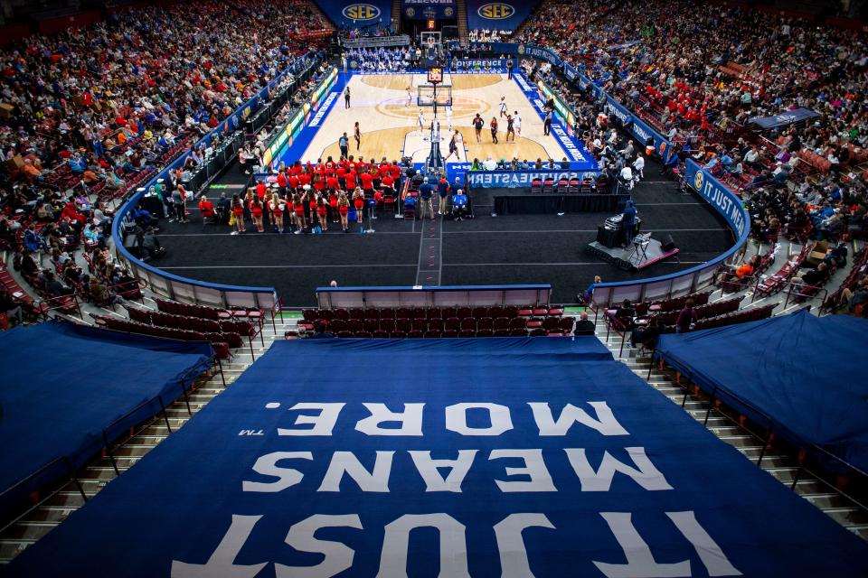 Fans fill the arena for game one of the SEC Women's Basketball tournament as University of Kentucky plays University of Georgia at Bon Secours Wellness Arena on Wednesday, March 6, 2024.