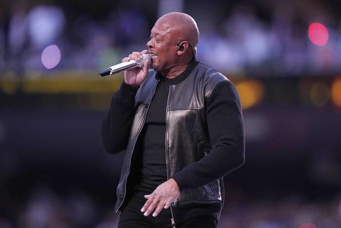 Dr. Dre performs during halftime of the Super Bowl on Feb. 13, 2022, in Inglewood, California.