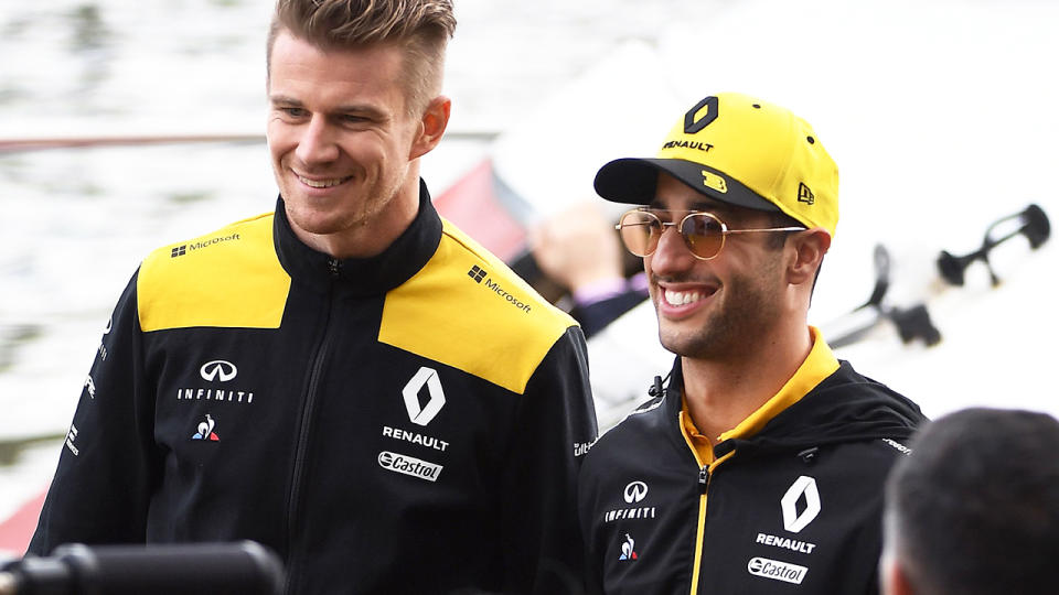 Nico Hulkenberg and Daniel Ricciardo. (Photo by WILLIAM WEST/AFP/Getty Images)