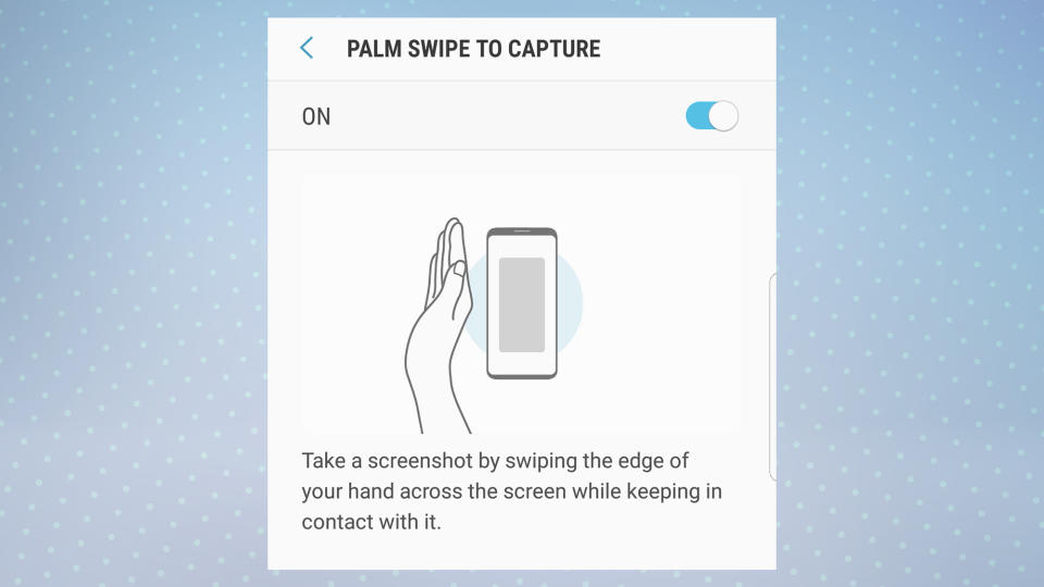 An image showing how to use the palm swipe feature on Samsung phones