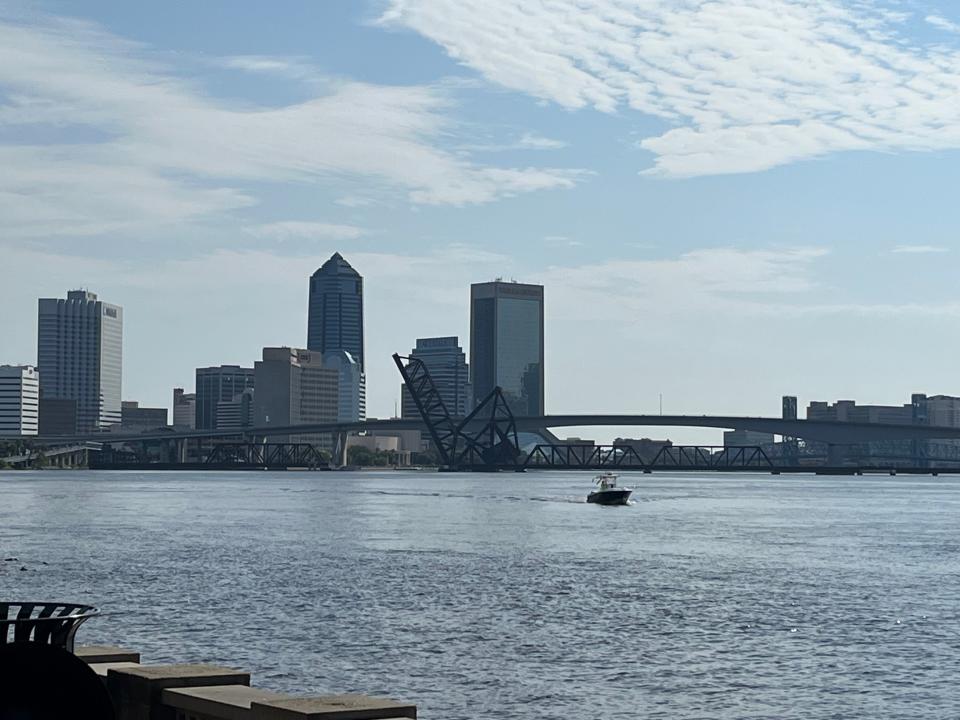view of the skyline in jacksonville florida from the other side of a body of water